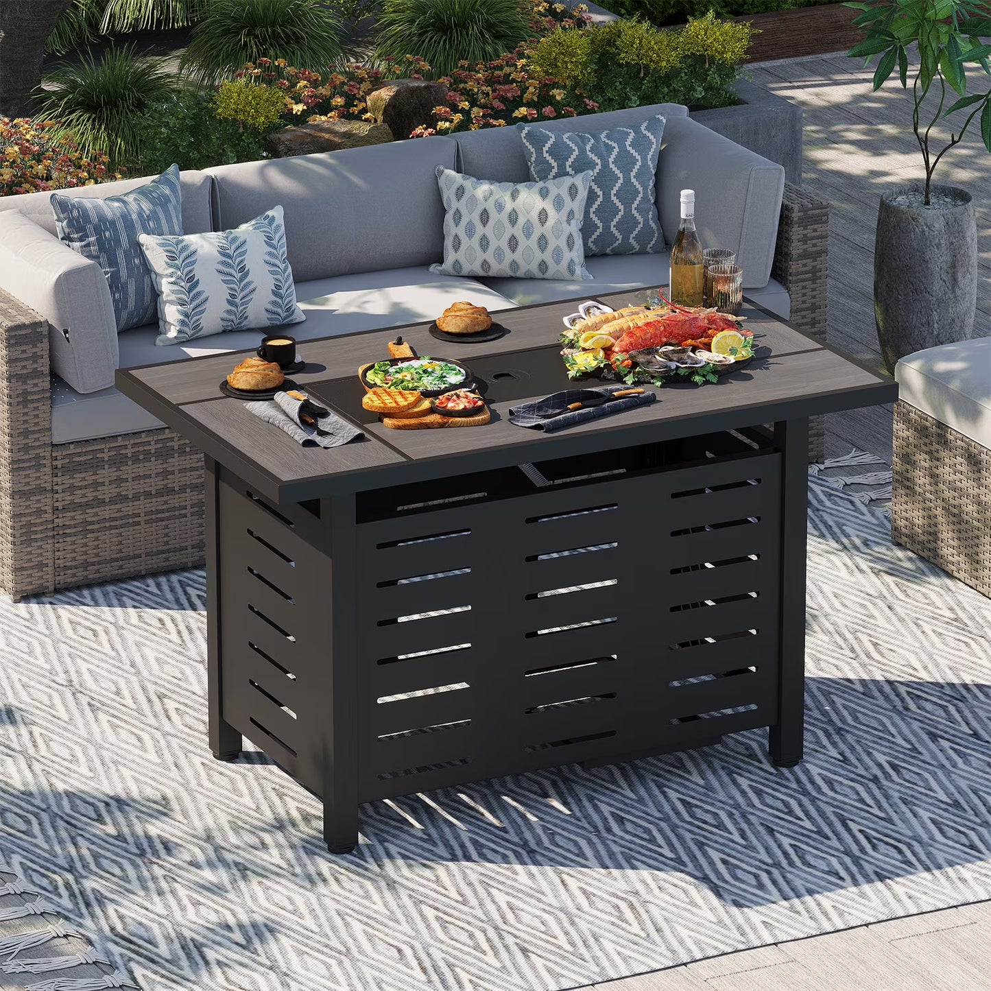 Clouddwell 42" Outdoor Fire Pit Table - 50,000 BTU with Ceramic Tabletop, Lava Rocks & Cover Included
