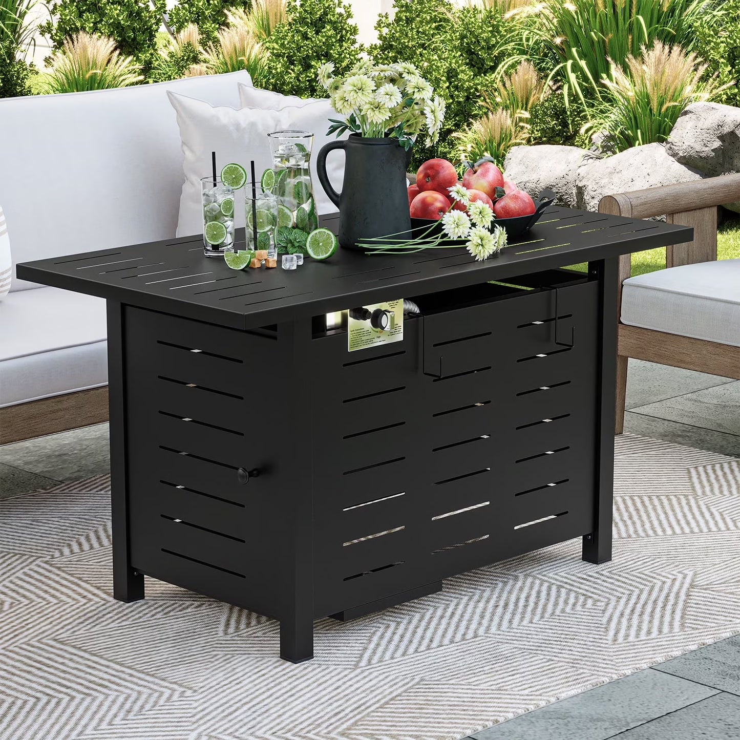 Clouddwell 44" Black Propane Fire Pit Table, 50,000 BTU Outdoor Gas Firepit with Lava Rocks, Removable Lid & Waterproof Cover for Patio Black