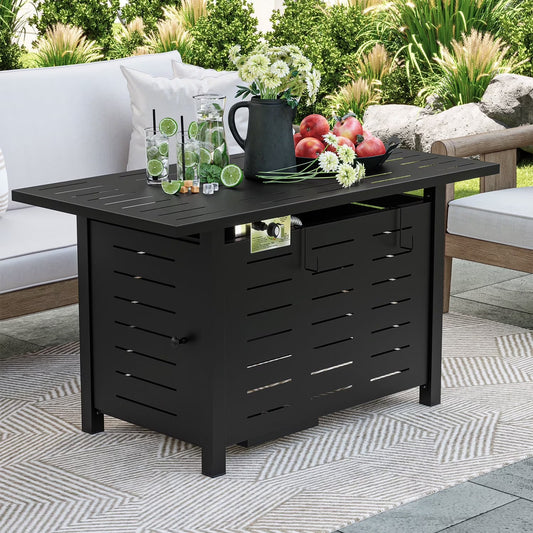 Clouddwell 44" Black Propane Fire Pit Table, 50,000 BTU Outdoor Gas Firepit with Lava Rocks, Removable Lid & Waterproof Cover for Patio Black