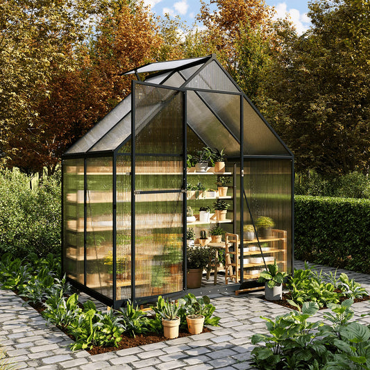 Clouddwell 4x6 ft Polycarbonate Panels Outdoor Greenhouse Sturdy Aluminum Frame, Large Walk-in Greenhouse UV Protection