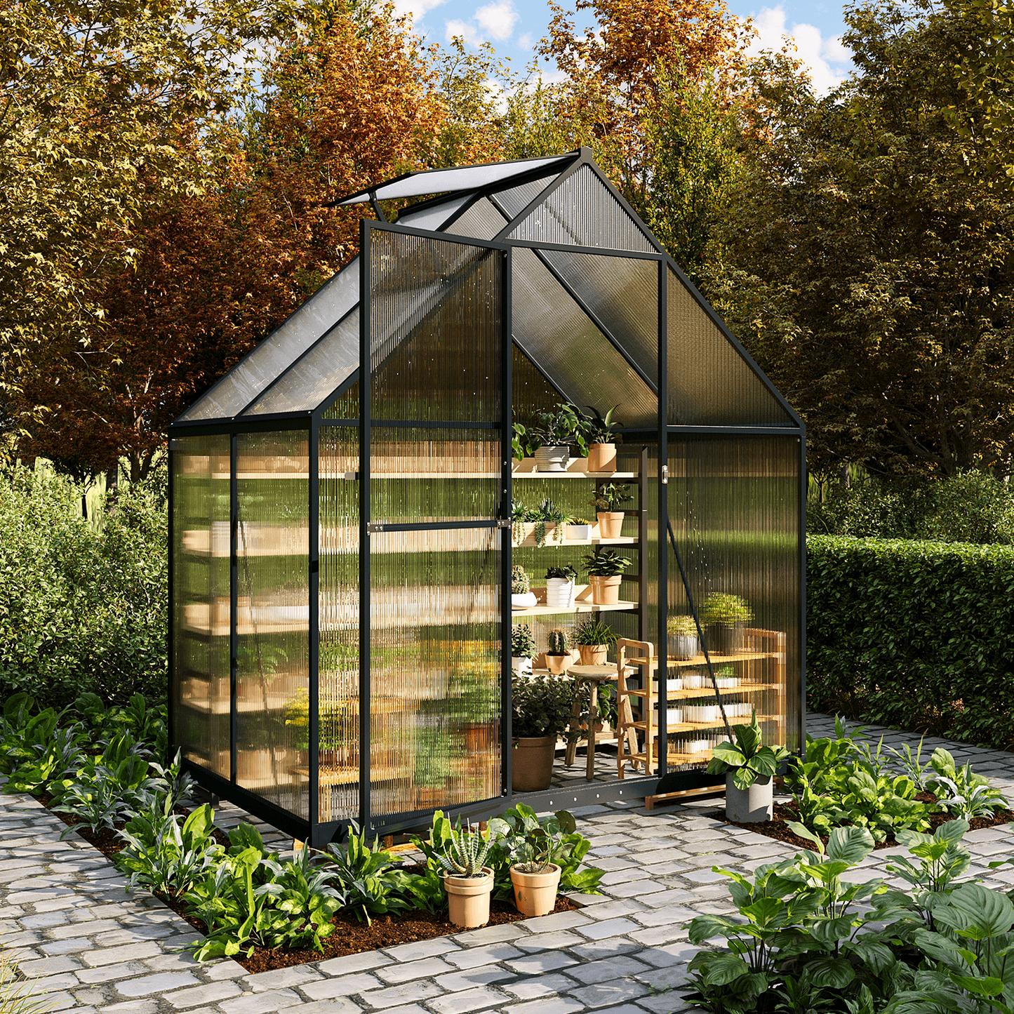 Clouddwell 4x6 FT Polycarbonate Panels Outdoor Greenhouse Sturdy Aluminum Frame