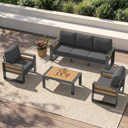 Clouddwell 5-Seats Aluminum Patio Furniture Set, Outdoor Metal Sofa Conversation Set with Coffee Table for Pool Garden Porch Backyard, Dark Gray