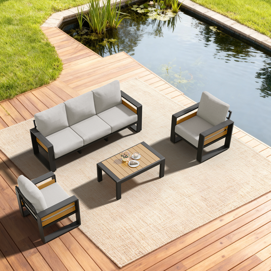 5-Seats Aluminum Patio Furniture Set, Outdoor Metal Sofa Conversation Set with Coffee Table for Pool Garden Porch Backyard, Light Gray