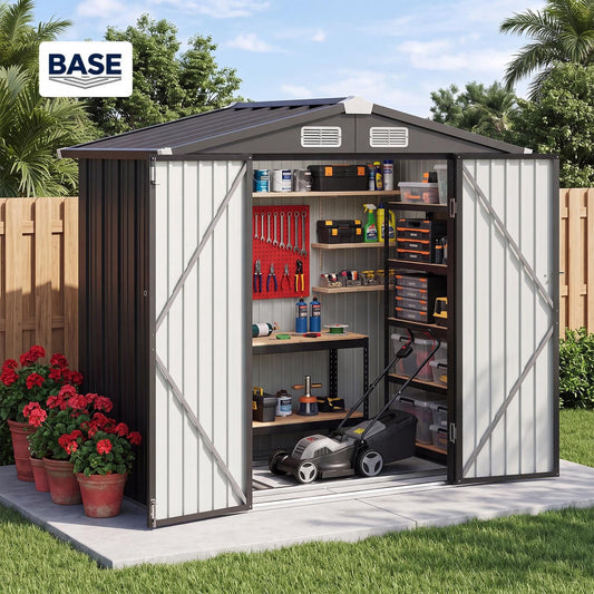 Clouddwell 6.2x4 ft. Metal Storage Shed with Base, Galvanized Steel Outdoor Garden Shed (Black)