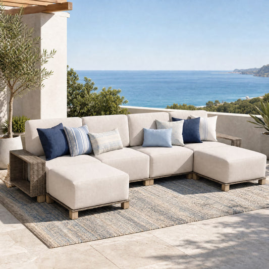 Clouddwell 6 Pieces Wicker Patio Furniture Set, Wicker Outdoor Sectional Sofa with 10 Inches Thick Cushions,Beige