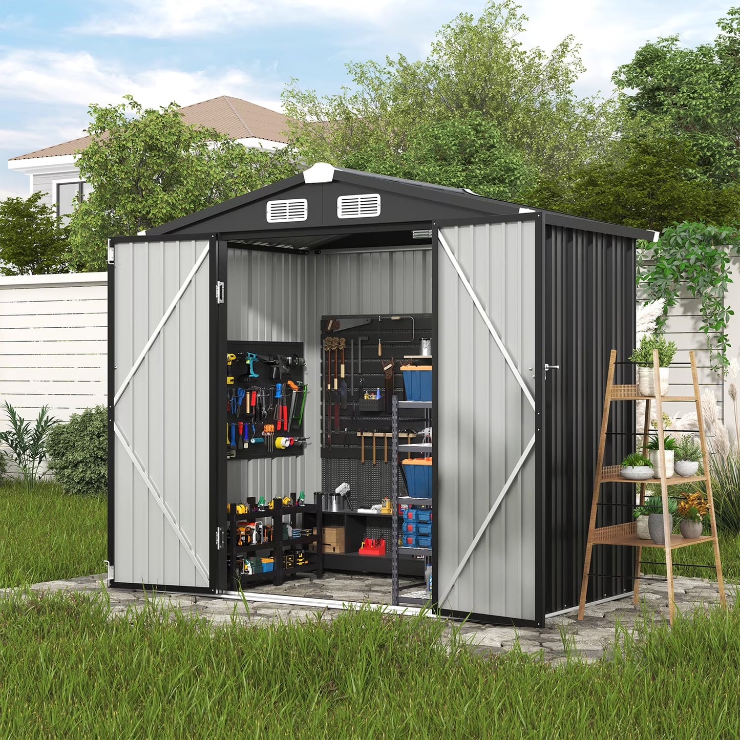 Clouddwell 6 ft. x 4 ft. Outdoor Storage Shed, Metal Garden Shed with Lockable Doors & Sloped Roof for Backyard, Patio, Poolside
