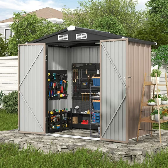 Clouddwell 6 ft. x 4 ft. Outdoor Storage Shed, Metal Garden Shed with Lockable Doors & Sloped Roof for Backyard, Patio, Poolside