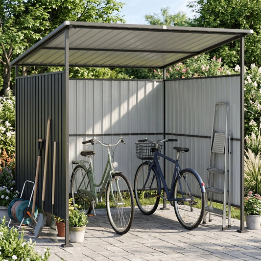 Clouddwell 6' x 6' Shed, Hardtop Grill Gazebo with Shed-Style Storage, Outdoor Metal Pergola, Lean to BBQ Shelter for Patio, Deck