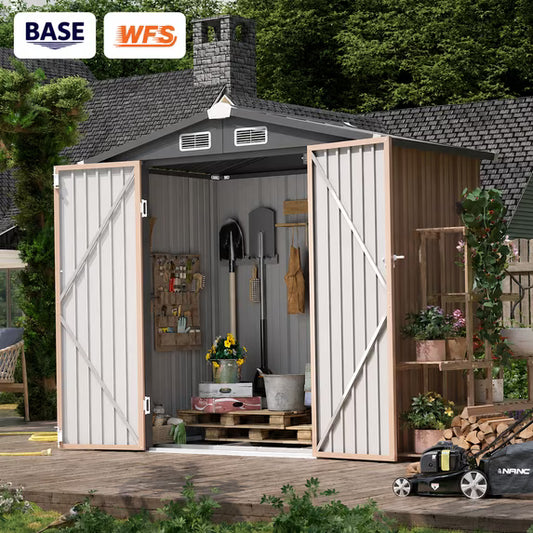 Clouddwell 6x4 ft. Metal Storage Shed with Base, Galvanized Steel Outdoor Garden Shed (Brown)