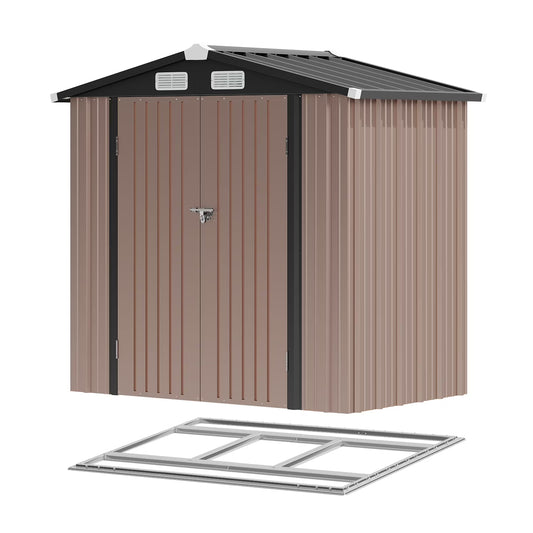 Clouddwell 6x4 ft. Metal Storage Shed with Base, Galvanized Steel Outdoor Garden Shed (Brown)