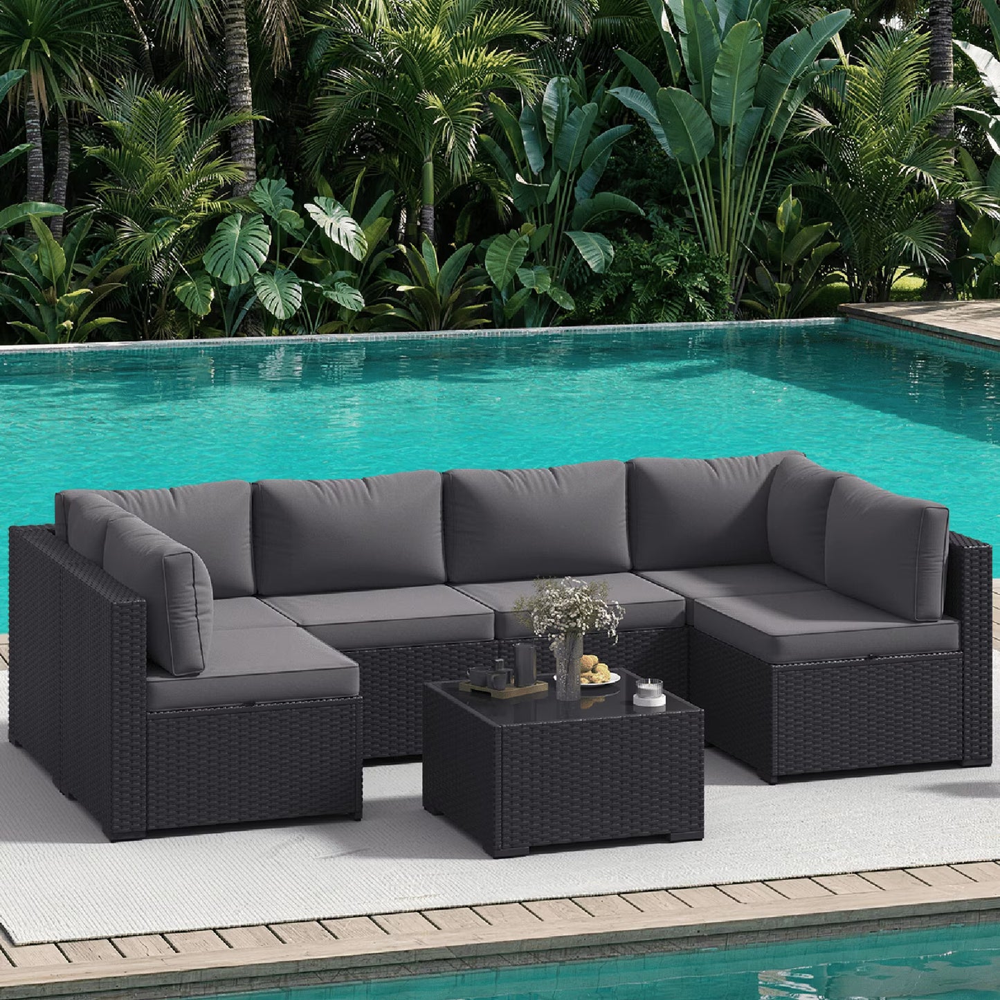 Clouddwell 7 Pieces Patio Furniture Set, All-Weather Wicker Rattan Patio Sectional Sofa Set with Coffee Table (Dark Gray) 4 out of 5 stars (4.0) | 48 ratings