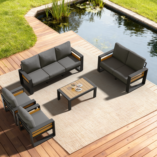 7-Seats Aluminum Patio Furniture Set, Outdoor Metal Sofa Conversation Set with Coffee Table for Pool Garden Porch Backyard, Dark Gray