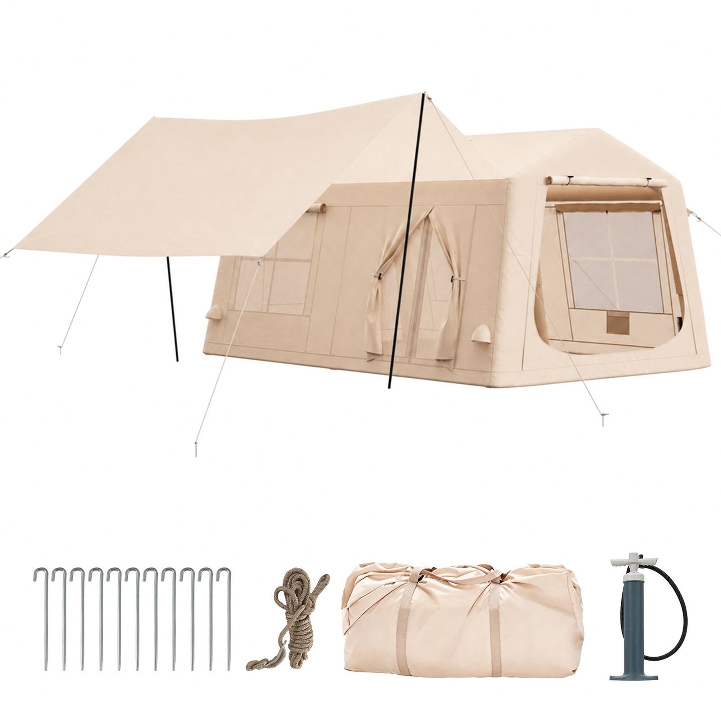 Clouddwell 8-10 Person Inflatable Camping Tent, Blow Up Family Glamping Tent with Skylight & Stove Jack, Waterproof 420D Oxford Air Tent with Hand Pump for Camping, Hiking & All-Season Use