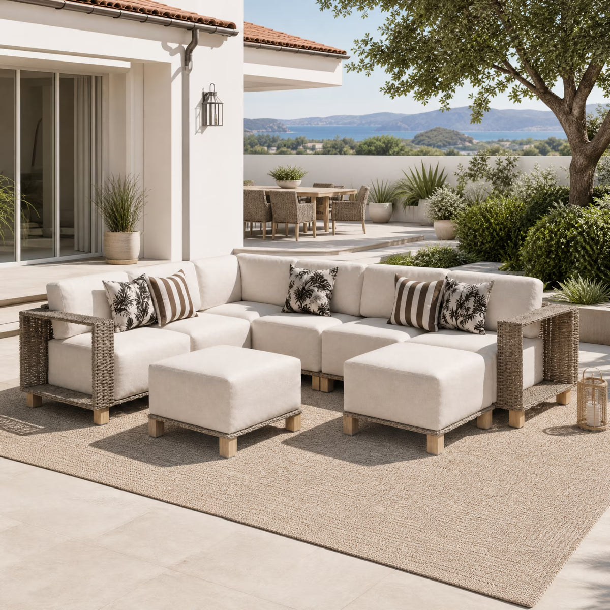 Clouddwell 8 Pieces Wicker Patio Furniture Set, Wicker Outdoor Sectional Sofa with 10 Inches Thick Cushions,Beige