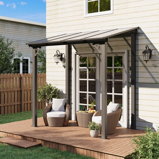 Clouddwell 8'x 5' Wall-Mounted Gazebo Pergola with Aluminum Top Frame & Polycarbonate Panel, Large Heavy-Duty Awnings for Backyard Black