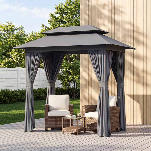 Clouddwell 8'x5' Patio Gazebo Double Roof Protection All-Weather Outdoor Shelter Features Insect Screens Ideal for Backyard, Lawn, (Gray)