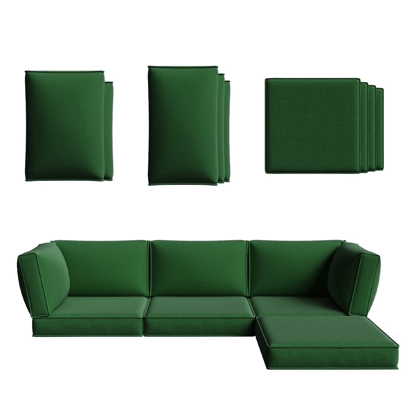 Clouddwell 9-Piece Premium Outdoor Cushion Set, High-Resilience Waterproof Cushions for 4-Seat Wicker Sectional, Comfort Upgrade (Black Green)