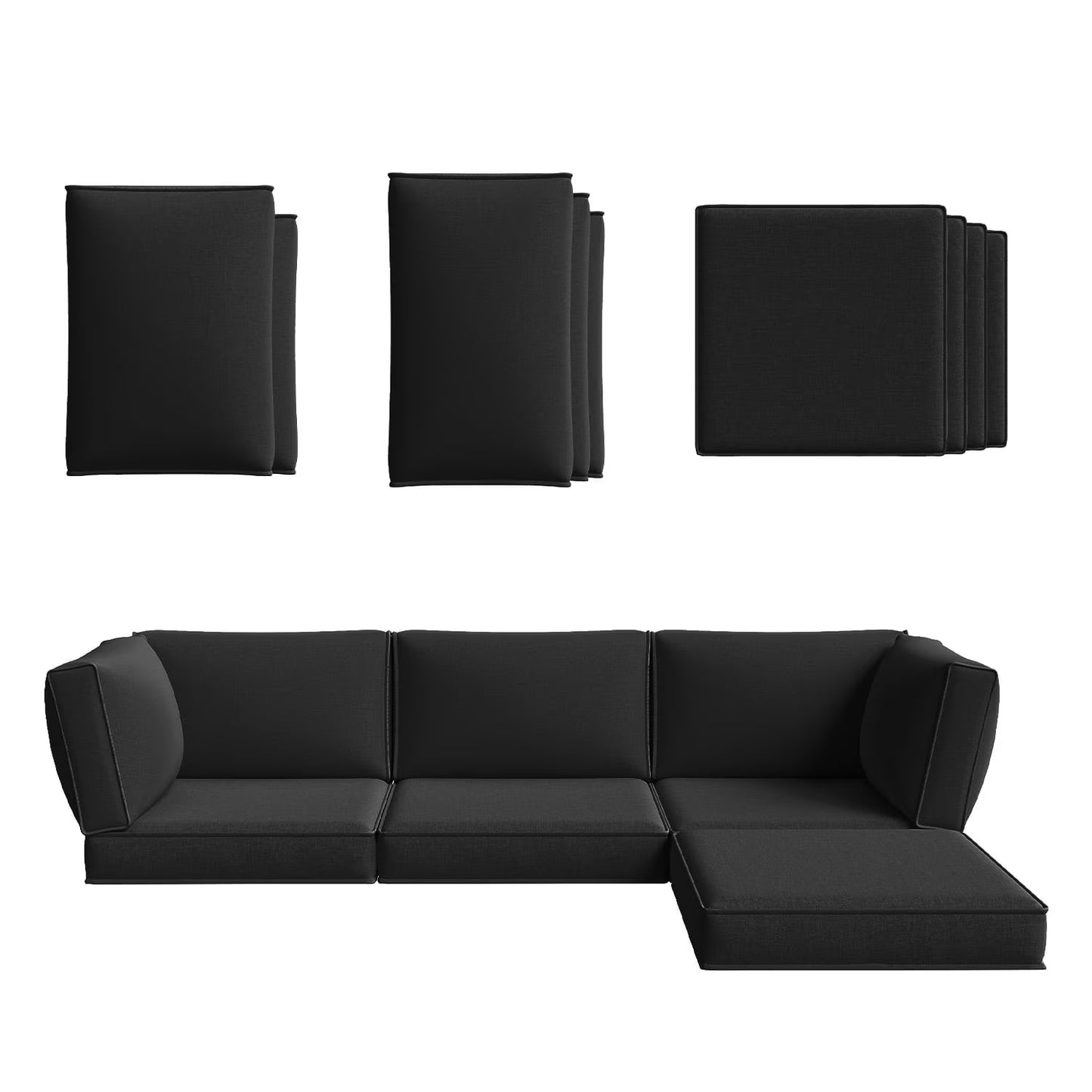 Clouddwell 9-Piece Premium Outdoor Cushion Set, High-Resilience Waterproof Cushions for 4-Seat Wicker Sectional, Comfort Upgrade (Black)