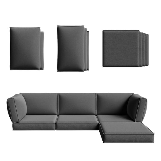 Clouddwell 9-Piece Premium Outdoor Cushion Set, High-Resilience Waterproof Cushions for 4-Seat Wicker Sectional, Comfort Upgrade (Dark Gray)