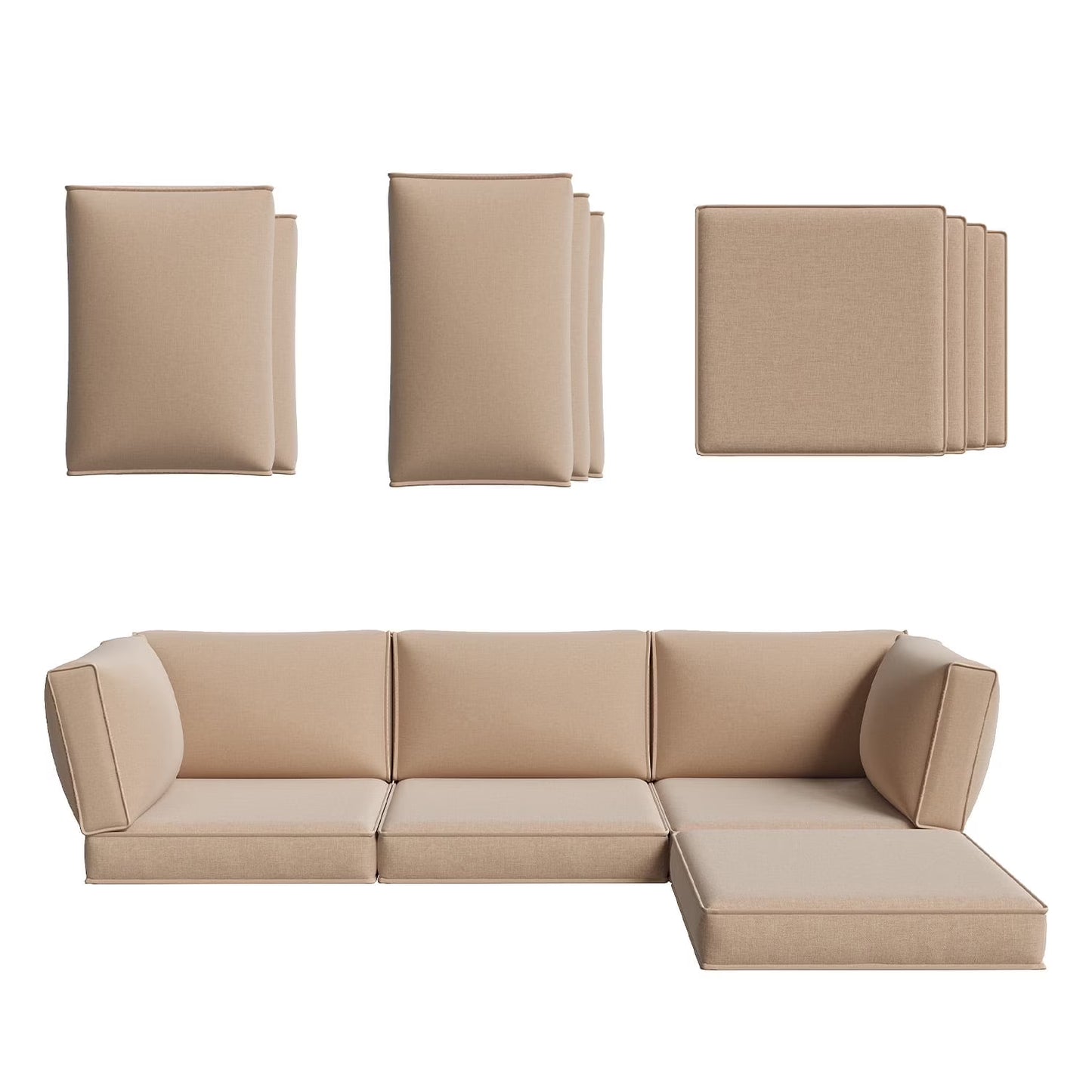 Clouddwell 9-Piece Premium Outdoor Cushion Set, High-Resilience Waterproof Cushions for 4-Seat Wicker Sectional, Comfort Upgrade(Off-White)