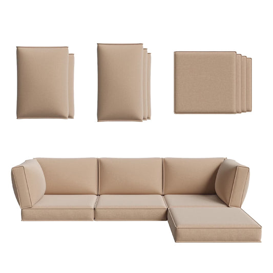 Clouddwell 9-Piece Premium Outdoor Cushion Set, High-Resilience Waterproof Cushions for 4-Seat Wicker Sectional, Comfort Upgrade(Off-White)