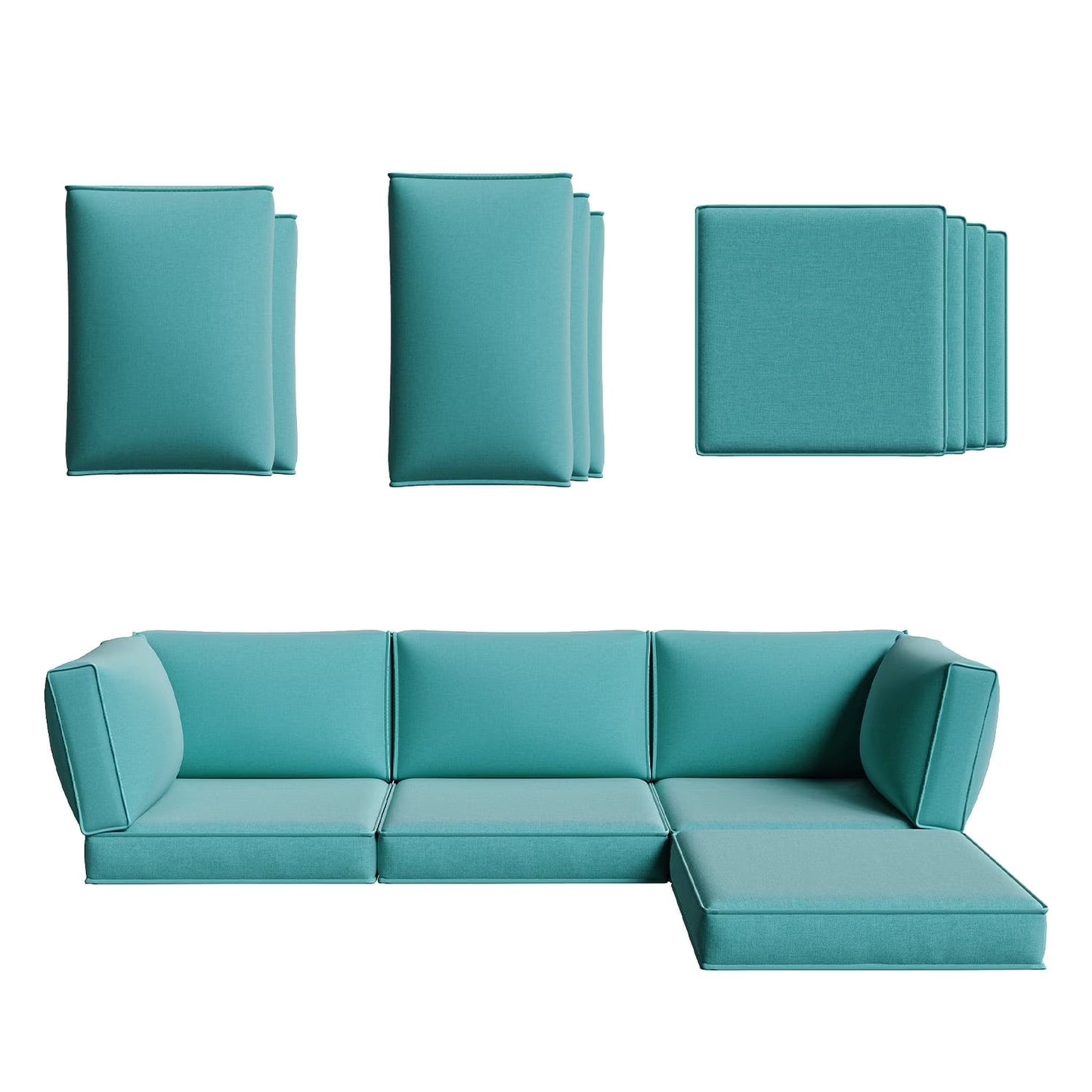 Clouddwell 9-Piece Premium Outdoor Cushion Set, High-Resilience Waterproof Cushions for 4-Seat Wicker Sectional, Comfort Upgrade (Sky Blue)