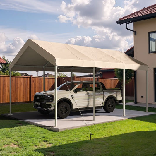 Clouddwell Carport 10x20 FT Heavy-Duty Portable Carport, Outdoor Car Canopy Shelter with Waterproof Tarp & Wind Resistant Design, Galvanized Steel Frame for Vehicle, RV, Boat, Truck Cover (Khaki)