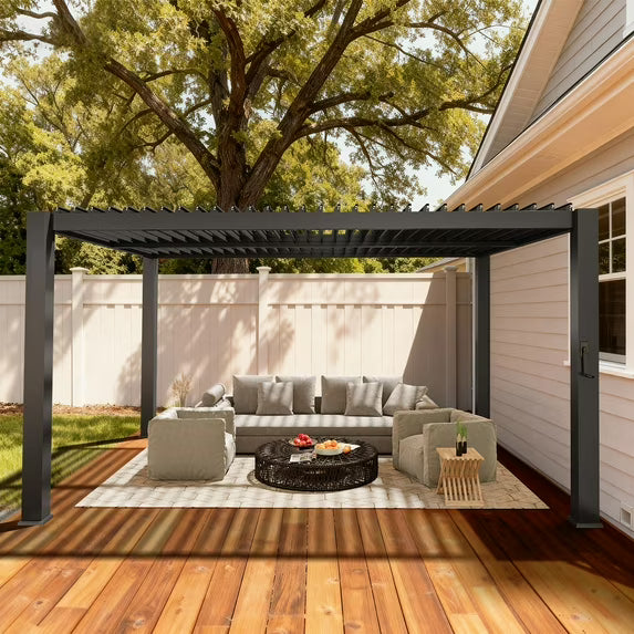 Clouddwell Louvered Pergola with Adjustable Top, 13'x10' Outdoor Metal Pergola, Gray, for Patio, Garden and Backyard