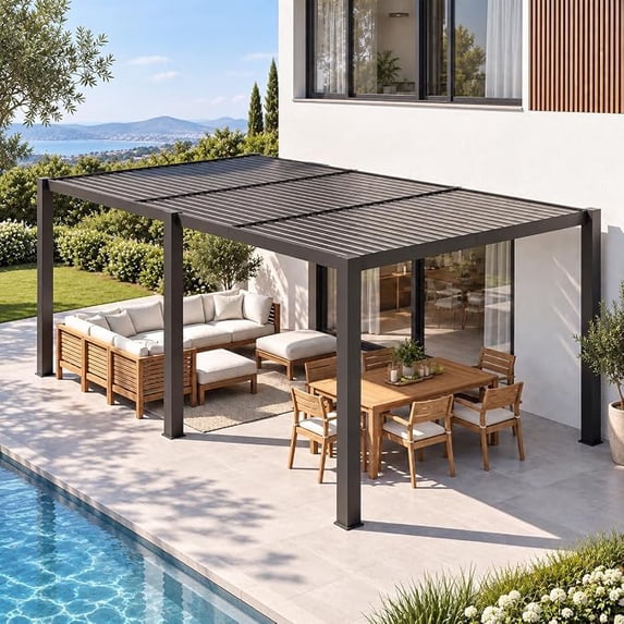 Clouddwell Louvered Pergola with Adjustable Top, 20'x10' Outdoor Metal Pergola, Gray, for Patio, Garden and Backyard