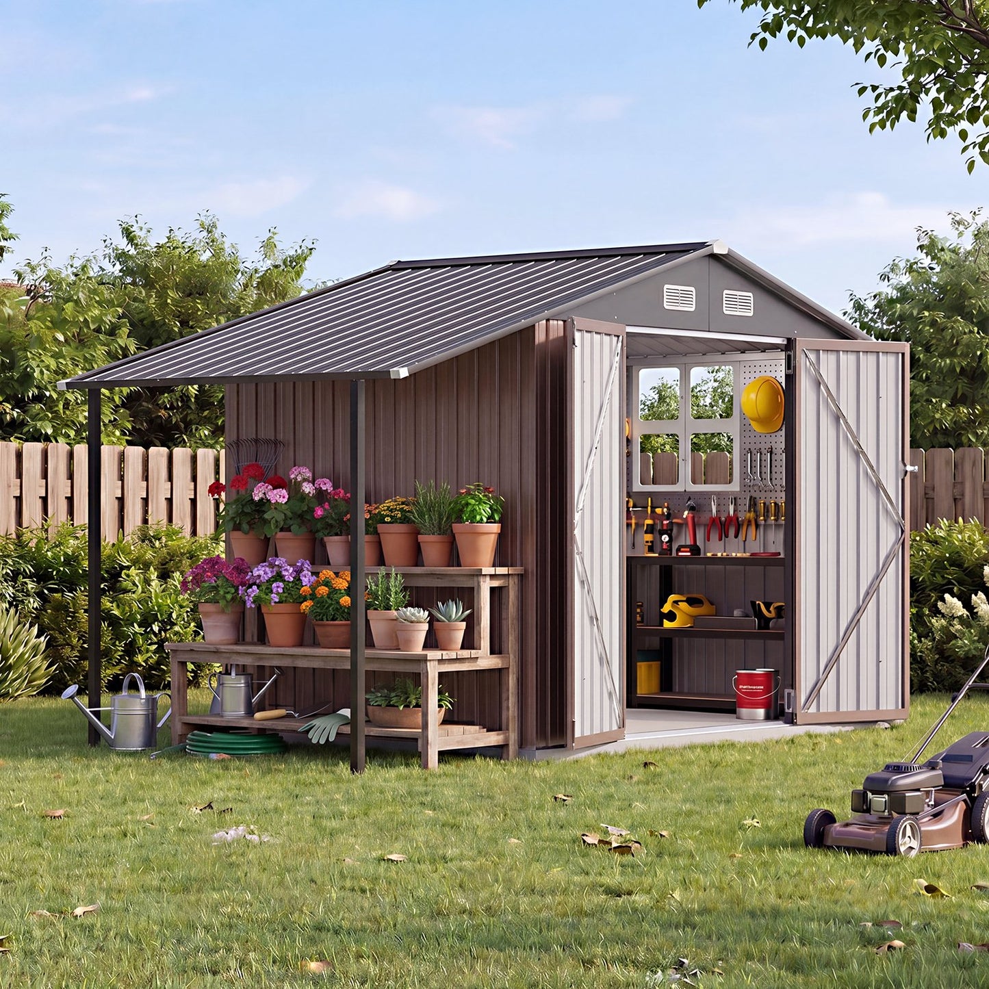 Clouddwell Metal Storage Shed with Hardtop Pergola 10x6 ft 2-in-1,57 Sq. Ft Outdoor Tool Shed for Backyard