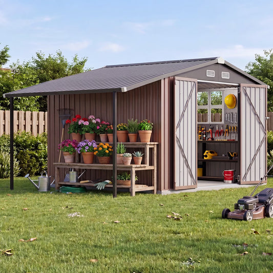 Clouddwell Metal Storage Shed with Hardtop Pergola 12x8 ft 2-in-1,91 Sq. Ft Outdoor Tool Shed for Backyard