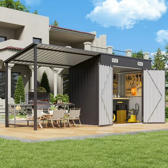 Clouddwell Metal Storage Shed with Hardtop Pergola 6x6 ft 2-in-1, 50 Sq. Ft Outdoor Tool Shed for Backyard