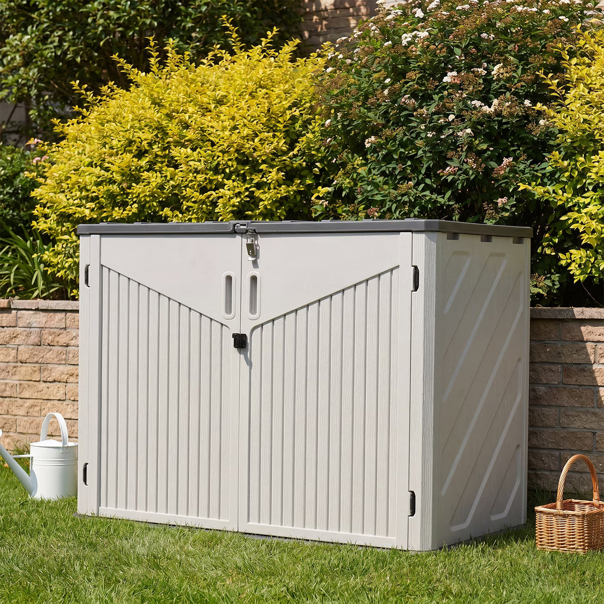 Dateyes 35 Cu.Ft Resin Outdoor Storage Shed, Waterproof Patio Storage Sheds with Floor, Weather-Resistant Vertical Outdoor Storage Cabinet (White)