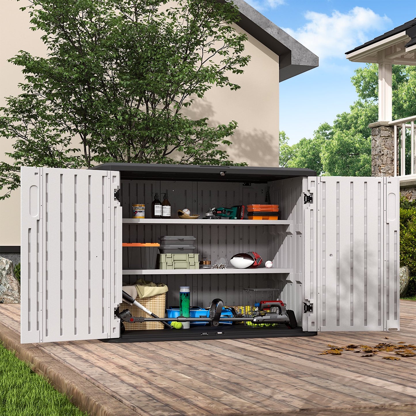 Clouddwell Outdoor Storage Shed, 35 Cu.Ft Vertical Storage Sheds with Shelf, Waterproof Resin Cabinet for Garage Storage, Pool Storage, Bike Shed, Garden Shed, Outdoor Storage(White)