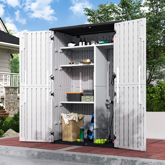 Clouddwell Outdoor Storage Shed, 64 Cu.Ft Vertical Storage Sheds with Shelf, Waterproof Resin Cabinet for Garage Storage, Pool Storage, Bike Shed, Garden Shed, Outdoor Storage(White)
