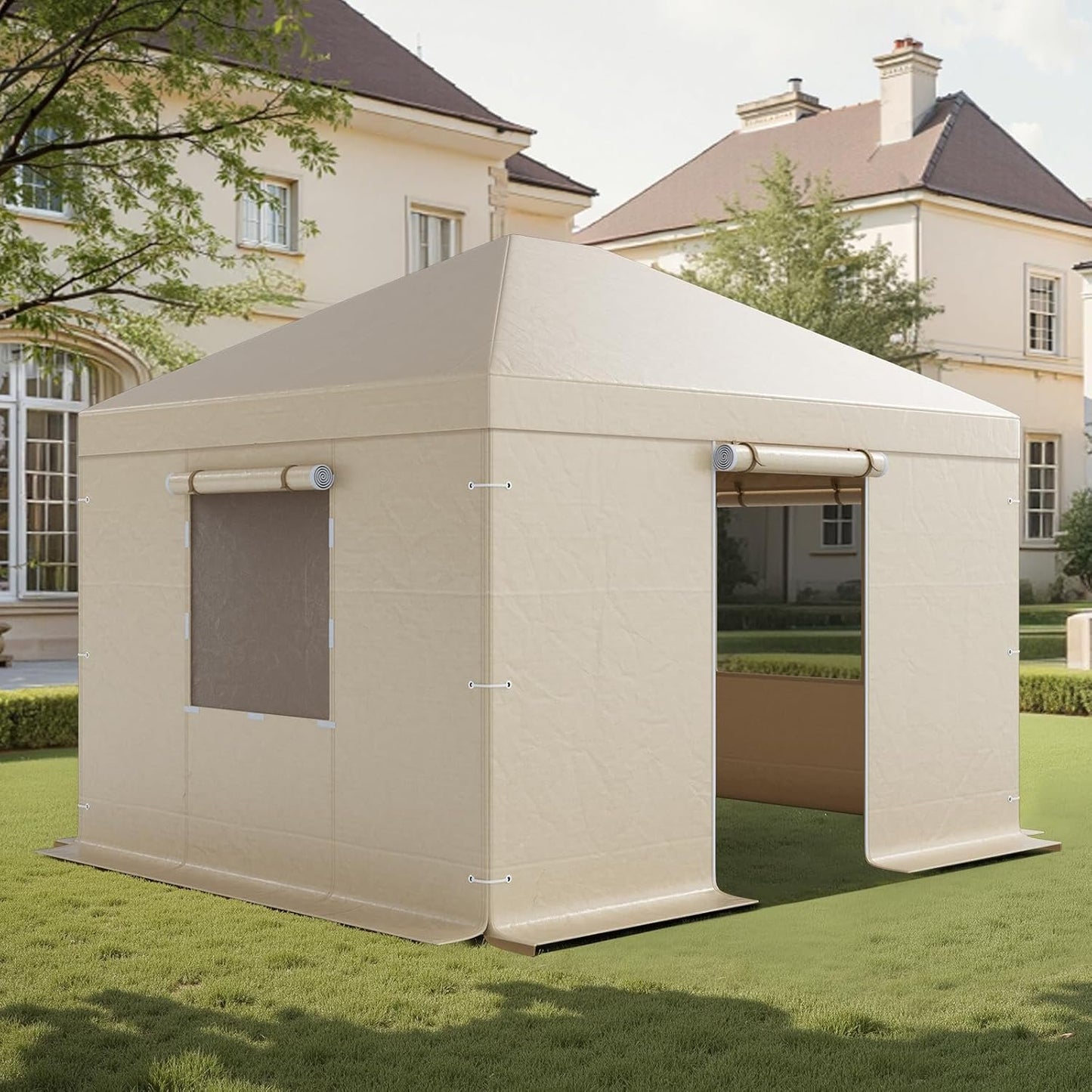 Clouddwell Winter Gazebo Cover Fits 10 x 12 ft Hardtop Gazebos, All-Weather Gazebo Cover with Sidewalls & Mesh Windows, High-Density PE Material