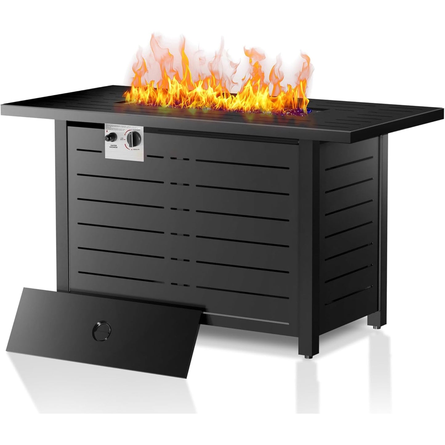ClouddwellOutdoor 40" 50,000 BTU Propane Gas Fire Pit Table, Ceramic Tabletop and Rattan Weaved Iron Frame, Water-Proof Oxford Cover, Glass Wind Guard