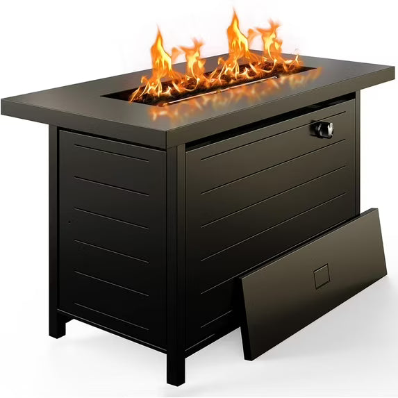 ClouddwellOutdoor 42" 50,000 BTU Propane Gas Fire Pit Table, Ceramic Tabletop and Rattan Weaved Iron Frame, Water-Proof Oxford Cover, Glass Wind Guard