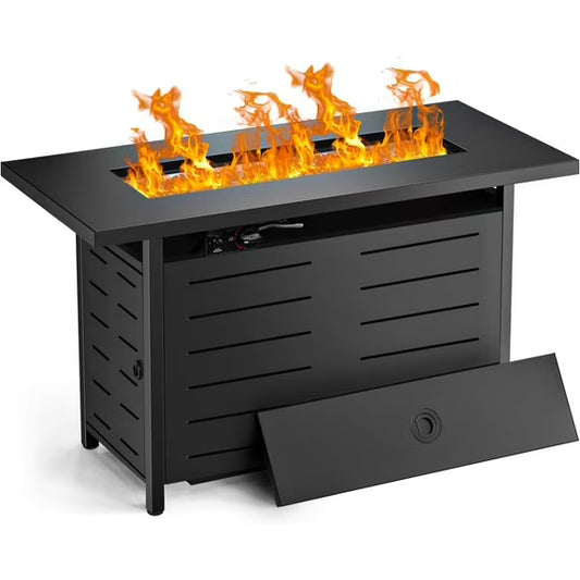 ClouddwellOutdoor 44" 50,000 BTU Propane Gas Fire Pit Table, Ceramic Tabletop and Rattan Weaved Iron Frame, Water-Proof Oxford Cover, Glass Wind Guard