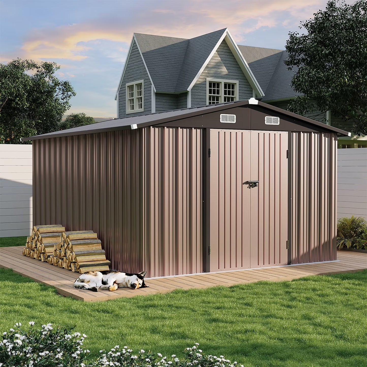Cloudwell 10x8 ft Shed with Base Heavy-Duty Galvanized Steel Outdoor Storage Shed