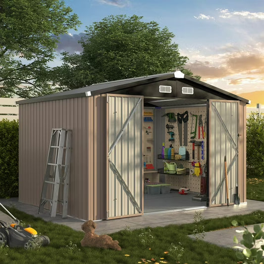 Cloudwell 9.5x7.5ft Shed with Floor Heavy-Duty Galvanized Steel Outdoor Storage Shed