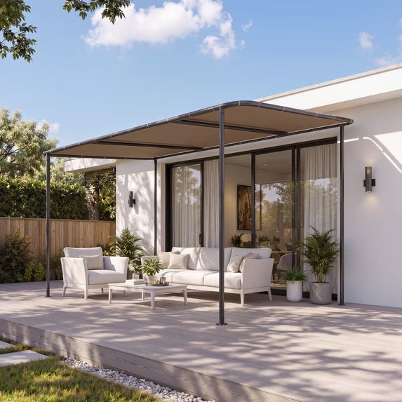 Dateyes 10'x 8' Wall-Mounted Metal Gazebo , Water-Resistant Khaki Canopy with UV Protection for Patio & Garden