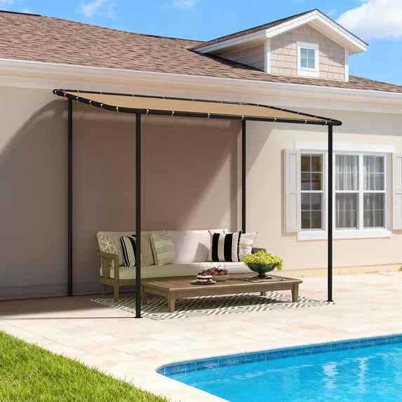 Dateyes 10'x6' Wall-Mounted Metal Gazebo , Water-Resistant Khaki Canopy with UV Protection for Patio & Garden