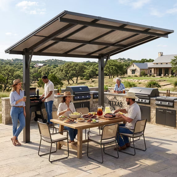 Dateyes 10'x8' Freestanding Hardtop Gazebo Pergola Heavy Duty Patio Carport with Multi Wall Polycarbonate Roof, Wall Mounted Awning for Decks, Weatherproof & Low Maintenance