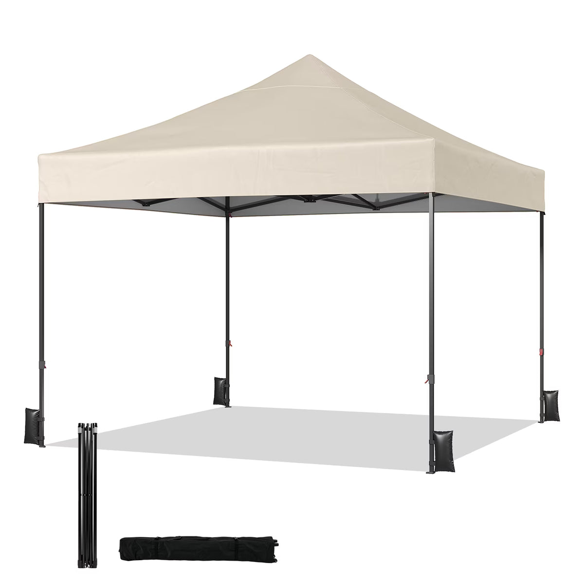 Dateyes 10x10FT Pop Up Canopy, Outdoor Canopy Tent with Carry Bag, Easy Setup Portable Instant Canopy with 4 Sandbags and 8 Stakes for Outdoor Events, Parties, Beach, Backyard, Lawn, Beige