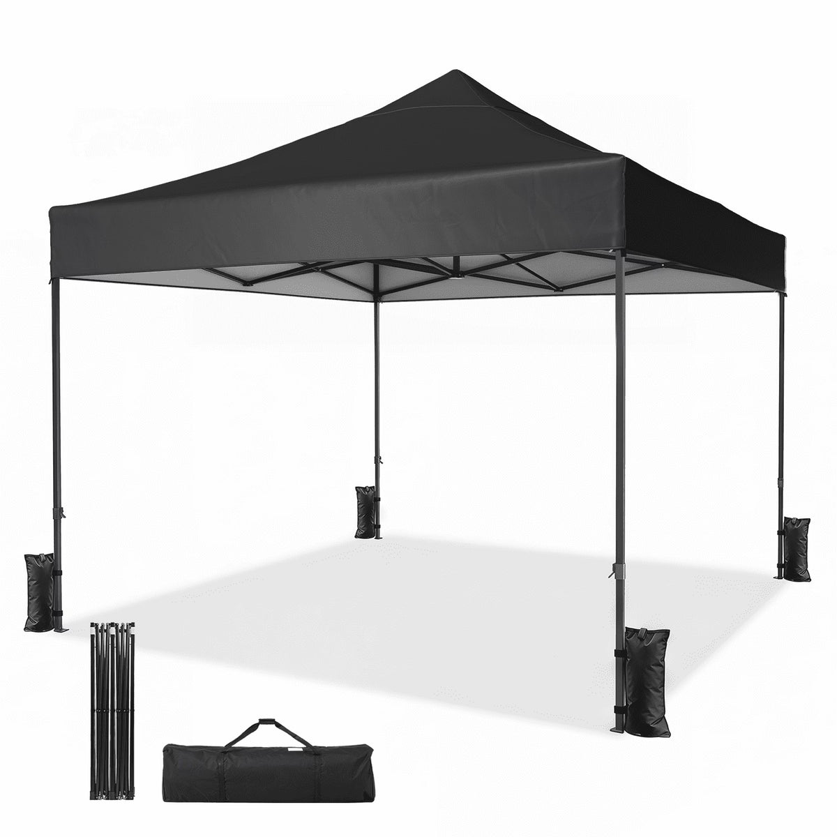 Dateyes 10x10FT Pop Up Canopy, Outdoor Canopy Tent with Carry Bag, Easy Setup Portable Instant Canopy with 4 Sandbags and 8 Stakes for Outdoor Events, Parties, Beach, Backyard, Lawn, Black