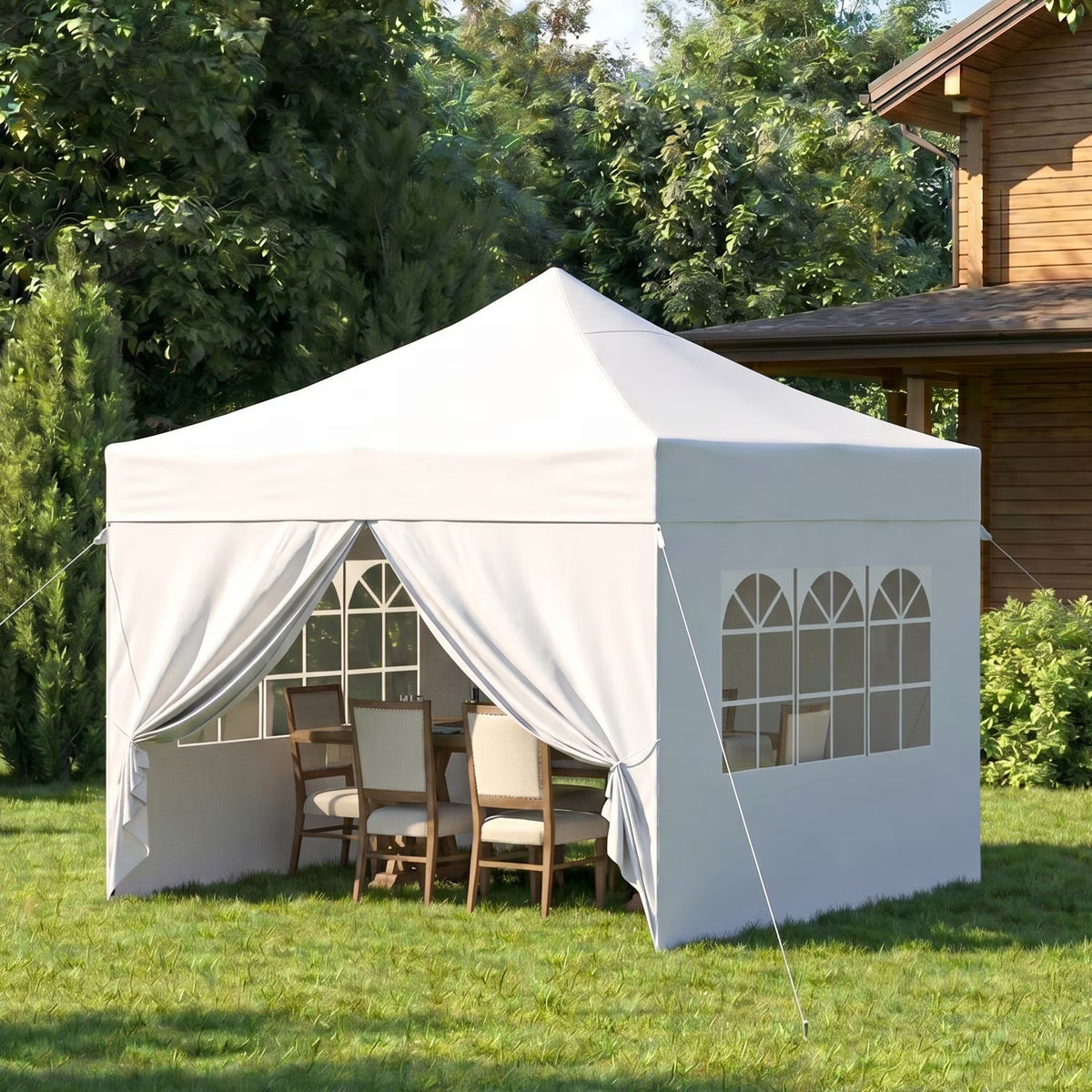 Dateyes 10x10FT Pop Up Canopy Tent, Portable Outdoor Canopy with Removable Sidewalls & Sandbags, Commercial Party Event Tent, UV 50+, Waterproof, White