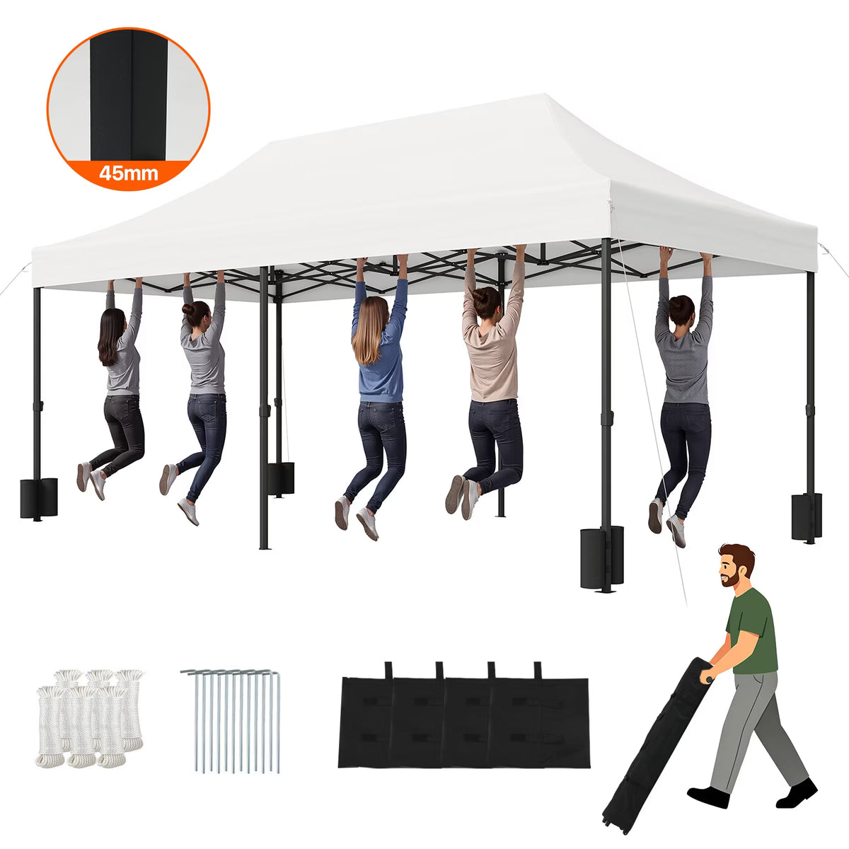 Dateyes 10x20FT Heavy Duty Pop Up Canopy Tent, Waterproof All Season Instant Tent for Outdoor Weddings & Party, Portable Event Tent with Roller Bag, White