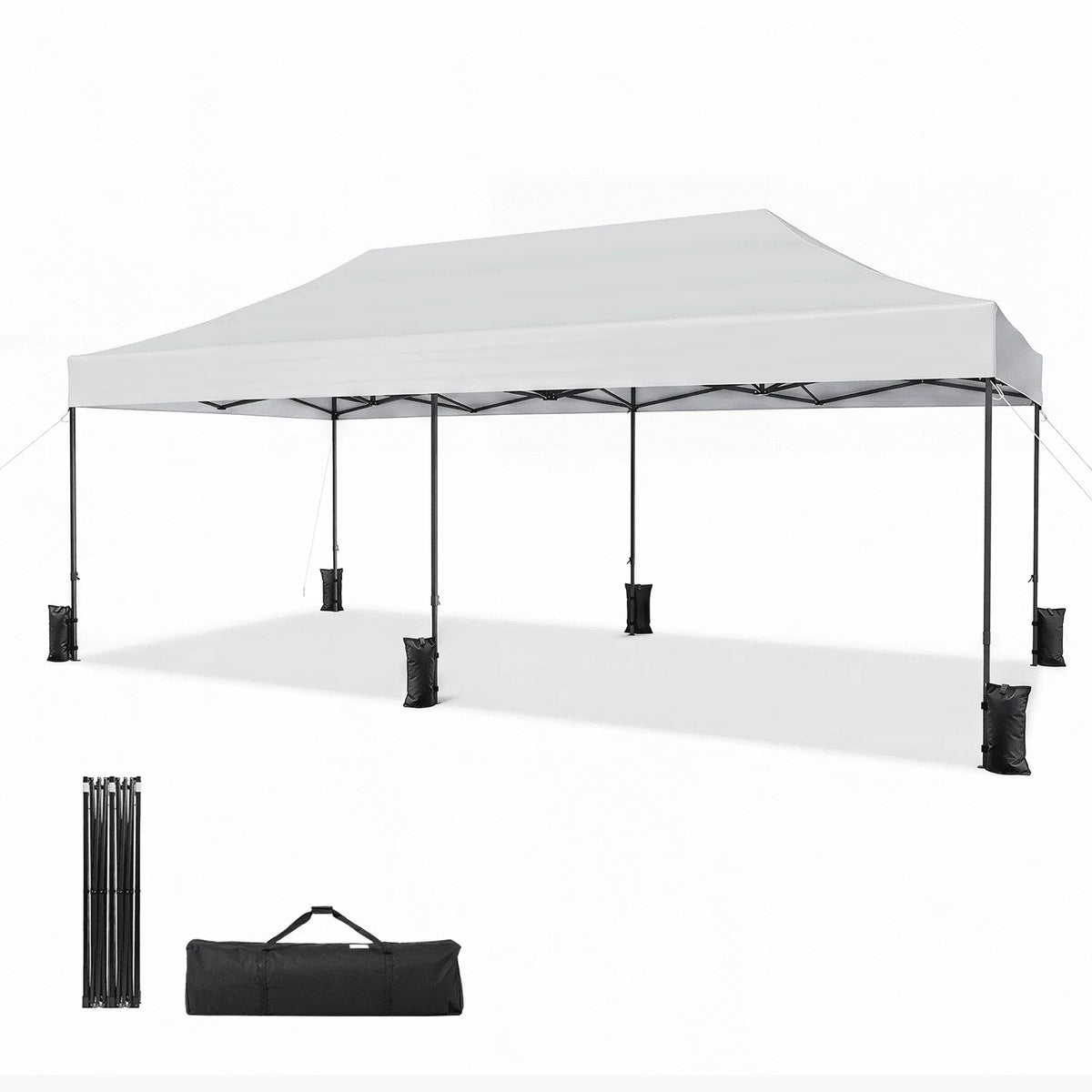 Dateyes 10x20FT Pop Up Canopy, Outdoor Canopy Tent with Carry Bag, Easy Setup Portable Instant Canopy with 4 Sandbags and 12 Stakes for Outdoor Events, Commercial, Beach, Backyard, Lawn, White