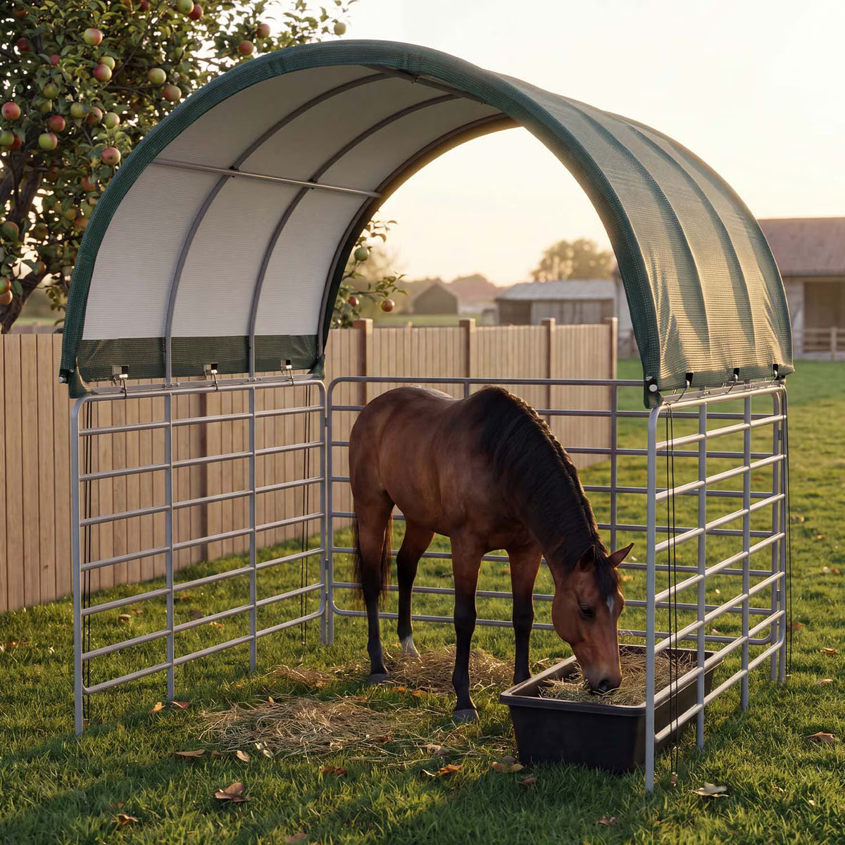Dateyes 12' x 12' Corral Shelter Shed, Horse Shelter, Livestock Shade, Waterproof & UV Treated Cover, Quick Assembly for Horses, Goats, and Farm, Green